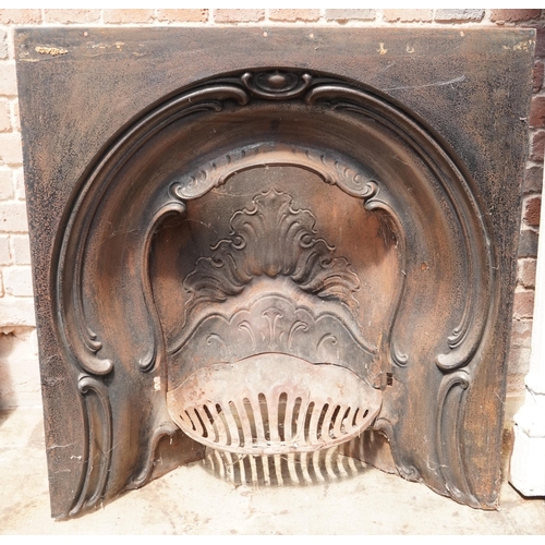 647 - Art Nouveau cast iron fireplace, 92cm H x 87cm W x 27cm D