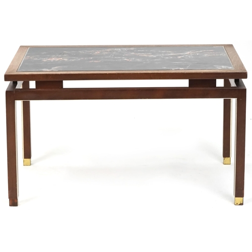 657 - 20th century reproduction rectangular coffee table with marble effect top, 48cm H x 83cm W x 50cm D