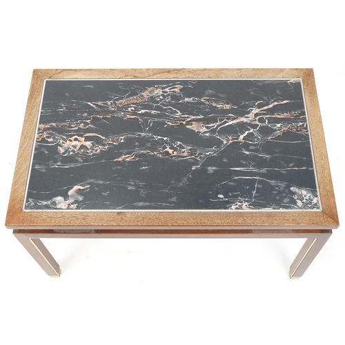 657 - 20th century reproduction rectangular coffee table with marble effect top, 48cm H x 83cm W x 50cm D