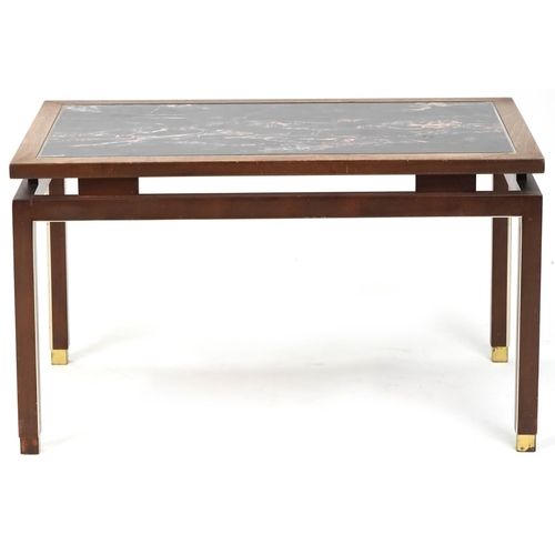 657 - 20th century reproduction rectangular coffee table with marble effect top, 48cm H x 83cm W x 50cm D