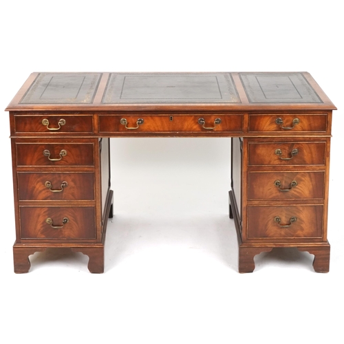 691 - Late 20th century mahogany twin pedestal desk, 75cm H x 137cm W x 68cm D