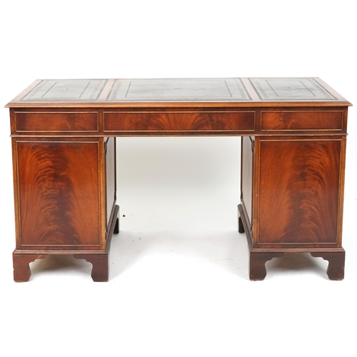 691 - Late 20th century mahogany twin pedestal desk, 75cm H x 137cm W x 68cm D