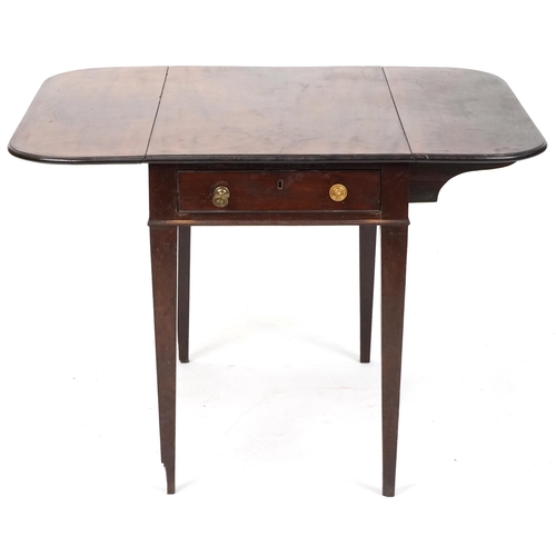 667 - Victorian mahogany drop flap table fitted with a drawer, 64cm H x 96cm W x 78cm D