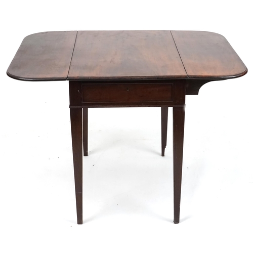 667 - Victorian mahogany drop flap table fitted with a drawer, 64cm H x 96cm W x 78cm D