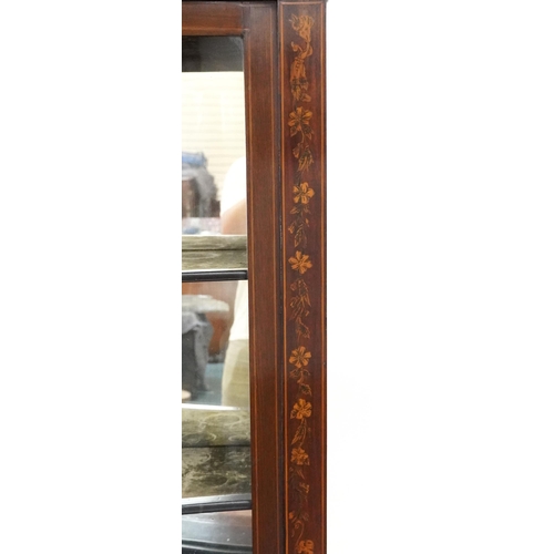 652 - Edwardian Neo-Classical Revival bow front display cabinet on stand with inlaid decoration, 212cm H x... 