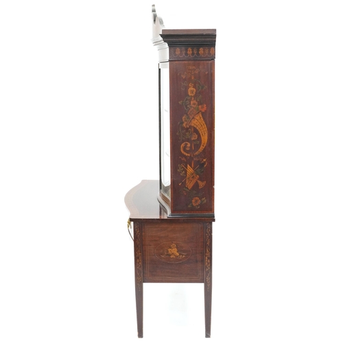 652 - Edwardian Neo-Classical Revival bow front display cabinet on stand with inlaid decoration, 212cm H x... 