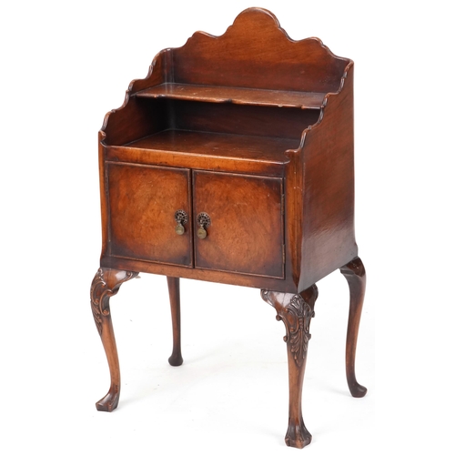 668 - Early 20th century Queen Anne style walnut bedside cabinet with carved decoration, 83cm H x 50cm W x... 