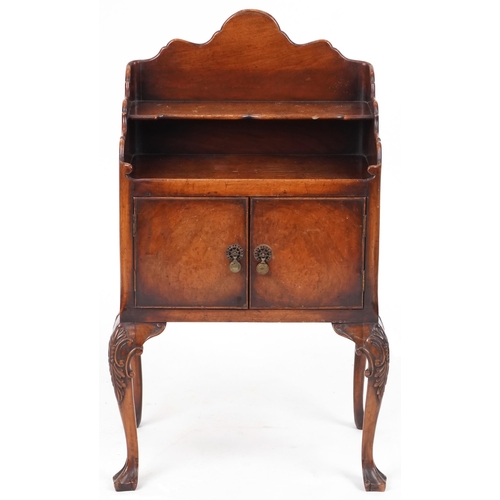 668 - Early 20th century Queen Anne style walnut bedside cabinet with carved decoration, 83cm H x 50cm W x... 