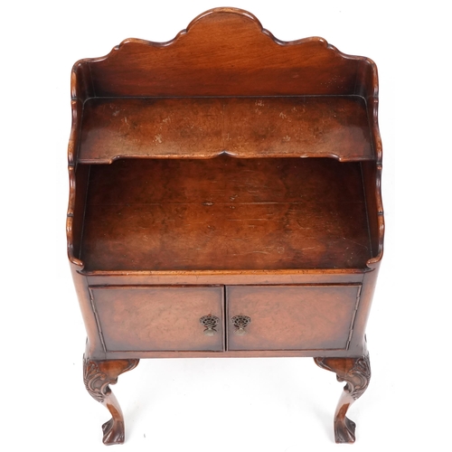 668 - Early 20th century Queen Anne style walnut bedside cabinet with carved decoration, 83cm H x 50cm W x... 