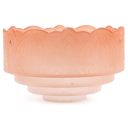 400 - Art Deco peach glass ceiling light, 36cm in diameter