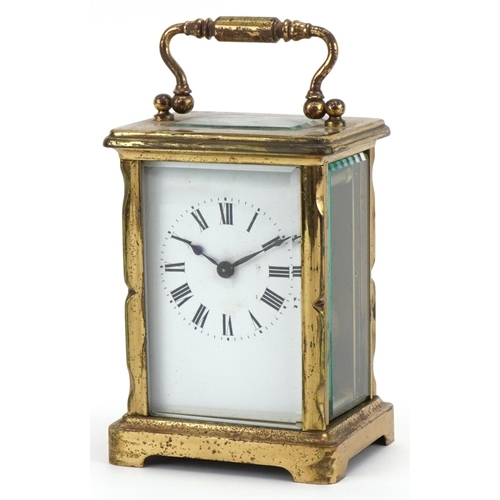 1194 - Brass carriage clock with enamel dial, 12cm high