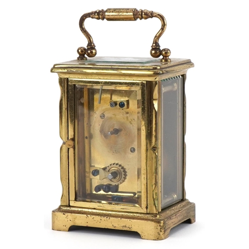 1194 - Brass carriage clock with enamel dial, 12cm high