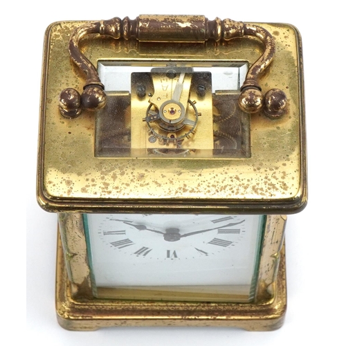 1194 - Brass carriage clock with enamel dial, 12cm high