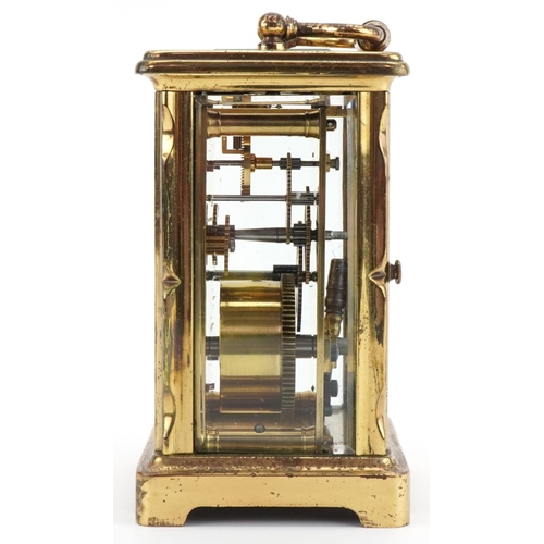 1194 - Brass carriage clock with enamel dial, 12cm high