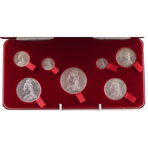 2391 - Queen Victoria 1887 boxed Jubilee set of silver coins ranging from threepence up to a crown