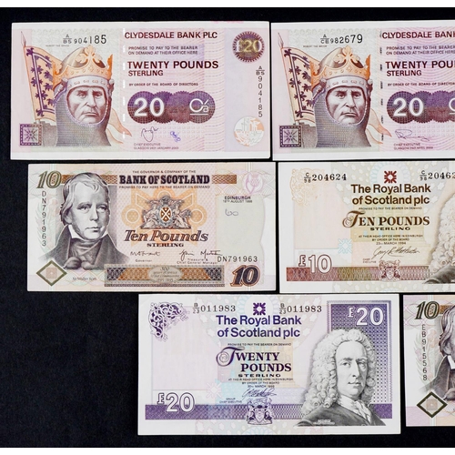 2457 - Bank of Scotland and Clydesdale Bank twenty pound notes and ten pound notes, predominantly 1990s, on... 