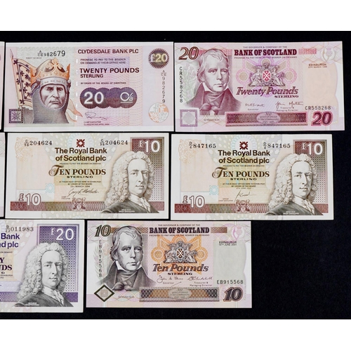 2457 - Bank of Scotland and Clydesdale Bank twenty pound notes and ten pound notes, predominantly 1990s, on... 