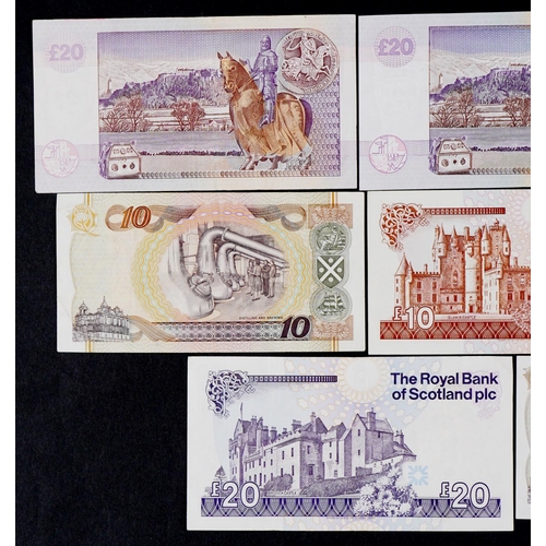 2457 - Bank of Scotland and Clydesdale Bank twenty pound notes and ten pound notes, predominantly 1990s, on... 