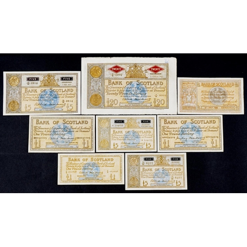 2454 - Vintage Bank of Scotland banknotes, predominantly from 1950s and early 1960s, including twenty pound... 