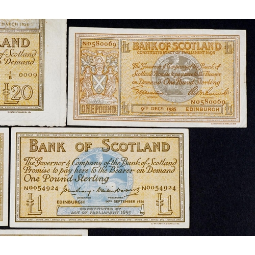 2454 - Vintage Bank of Scotland banknotes, predominantly from 1950s and early 1960s, including twenty pound... 