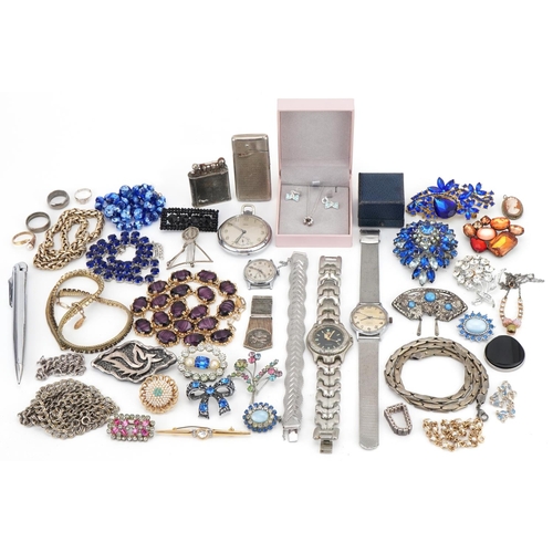 3558 - Vintage and later jewellery, wristwatches and objects including jewelled brooches, necklaces and rin... 