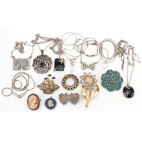 3533 - Vintage and later jewellery, some silver, including a Victorian Mizpah brooch, enamelled Maltese shi... 