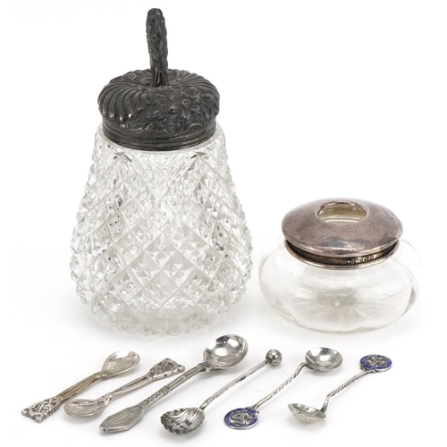 2291 - Victorian and later silver and white metal items including cut glass jar with silver lid and mustard... 