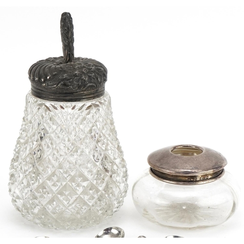 2291 - Victorian and later silver and white metal items including cut glass jar with silver lid and mustard... 