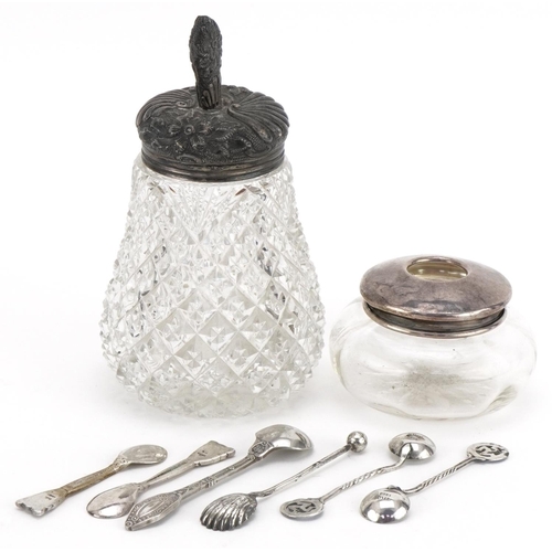 2291 - Victorian and later silver and white metal items including cut glass jar with silver lid and mustard... 