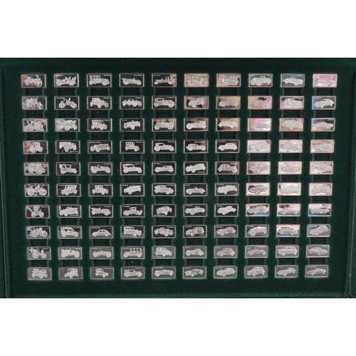 1247A - Cased set of One Hundred Greatest Cars silver miniature ingot collection housed in a fitted case, ea... 