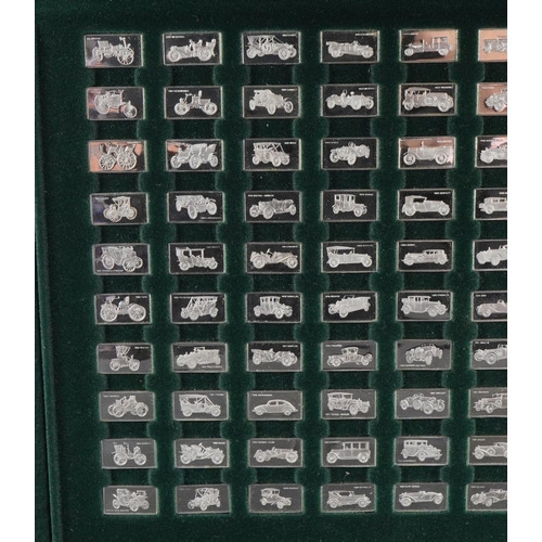 1247A - Cased set of One Hundred Greatest Cars silver miniature ingot collection housed in a fitted case, ea... 