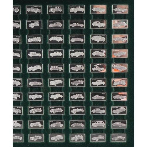 1247A - Cased set of One Hundred Greatest Cars silver miniature ingot collection housed in a fitted case, ea... 