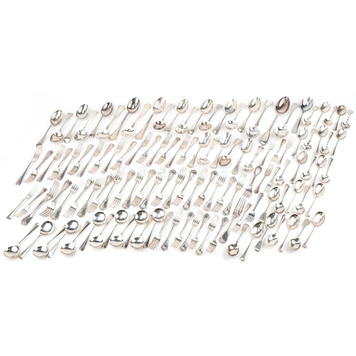 2283 - Large collection of silver plated cutlery including table forks, tablespoons and serving spoons