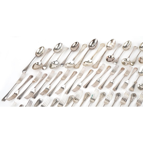 2283 - Large collection of silver plated cutlery including table forks, tablespoons and serving spoons