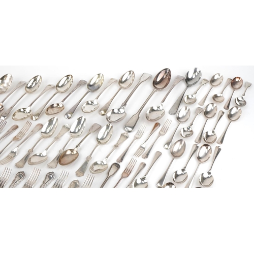 2283 - Large collection of silver plated cutlery including table forks, tablespoons and serving spoons