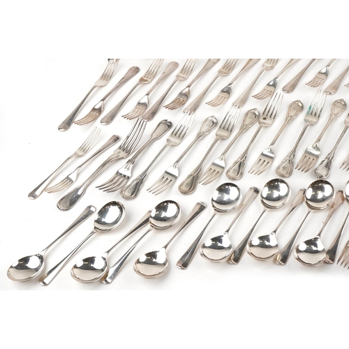 2283 - Large collection of silver plated cutlery including table forks, tablespoons and serving spoons