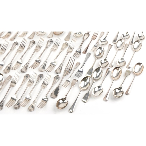 2283 - Large collection of silver plated cutlery including table forks, tablespoons and serving spoons