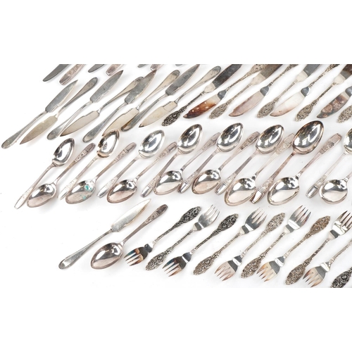 2282 - Large collection of silver plated cutlery including rifle handle knives, tablespoons and butter kniv... 