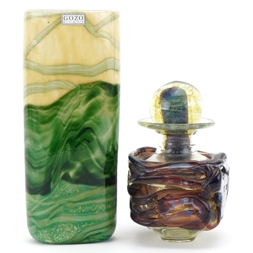 522 - Mdina glass scent bottle with stopper and Gozo glass vase, the largest 17.5cm high