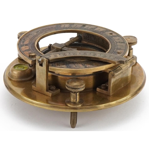 2224 - Military interest brass sextant with mahogany case, 10cm in diameter