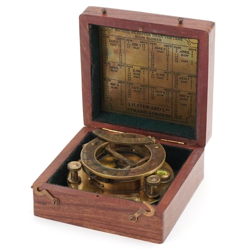 2224 - Military interest brass sextant with mahogany case, 10cm in diameter