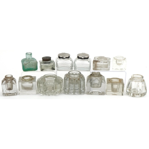 2210 - Collection of Victorian and later glass inkwells, the largest 6cm high