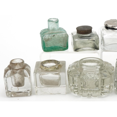 2210 - Collection of Victorian and later glass inkwells, the largest 6cm high