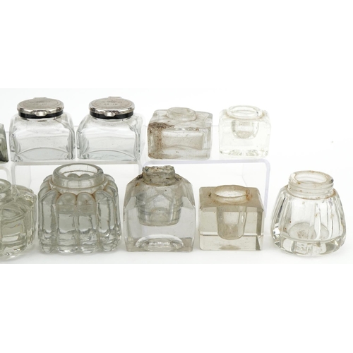 2210 - Collection of Victorian and later glass inkwells, the largest 6cm high