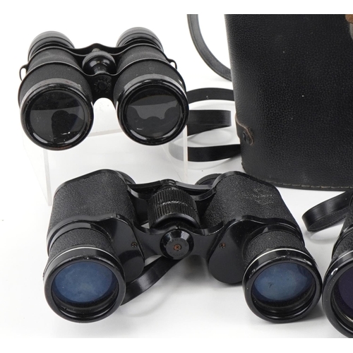 1561 - Five pairs of vintage and later binoculars, some with cases, including Mark Scheffel 10 x 50, Tasco ... 