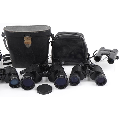 1561 - Five pairs of vintage and later binoculars, some with cases, including Mark Scheffel 10 x 50, Tasco ... 