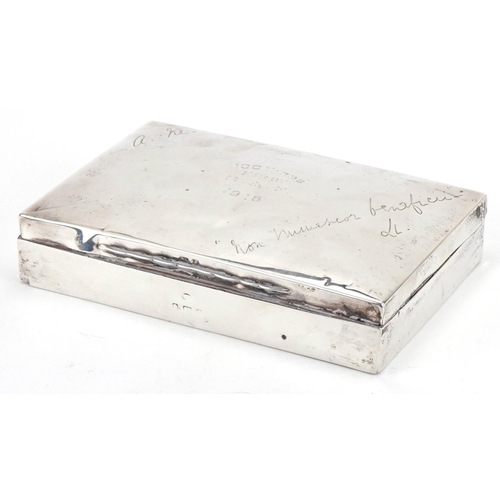 2546 - Of Military interest; a rectangular silver cigar box engraved 'One Hundred Yards First RAF' 1918, in... 