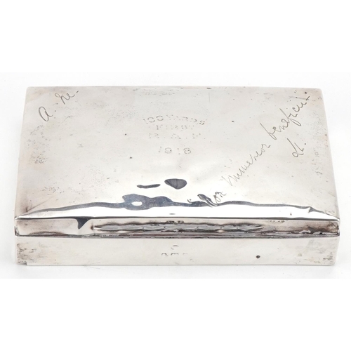 2546 - Of Military interest; a rectangular silver cigar box engraved 'One Hundred Yards First RAF' 1918, in... 