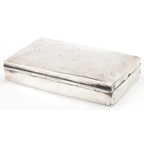 2546 - Of Military interest; a rectangular silver cigar box engraved 'One Hundred Yards First RAF' 1918, in... 