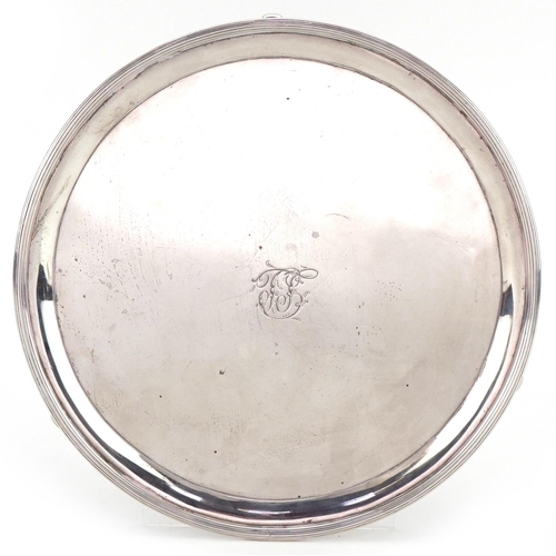 1079 - John McDonald, George III circular three footed salver, 20cm in diameter, Edinburgh 1799, 287.0g